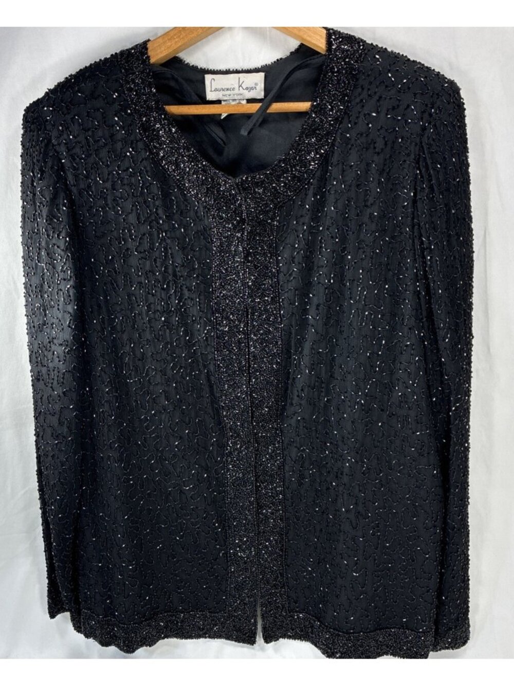 Laurence Kazar Vintage Black Beaded Sequin Silk Evening Formal Jacket Blazer 2XL